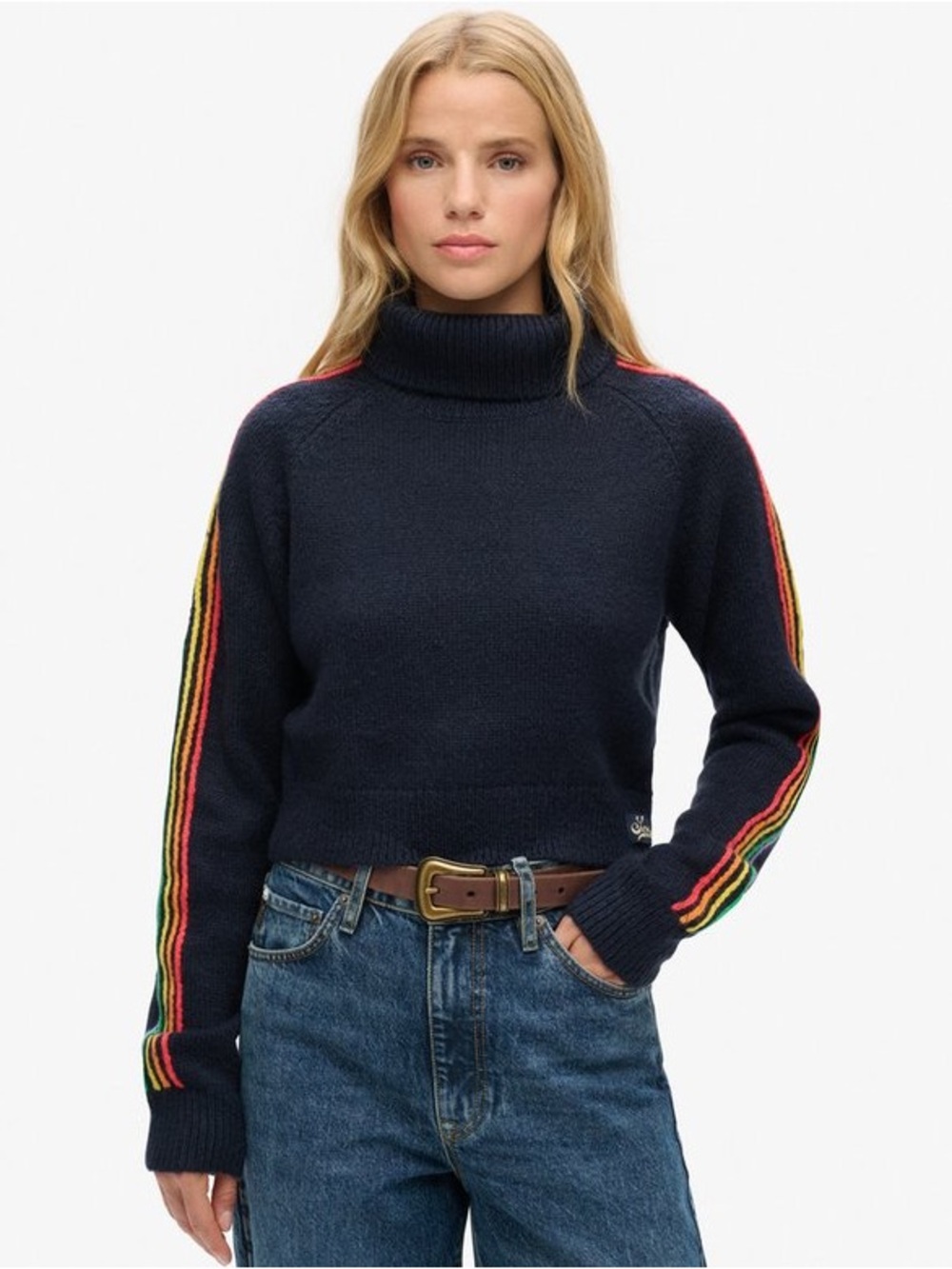 Side Stripe Raglan Roll Neck Jumper